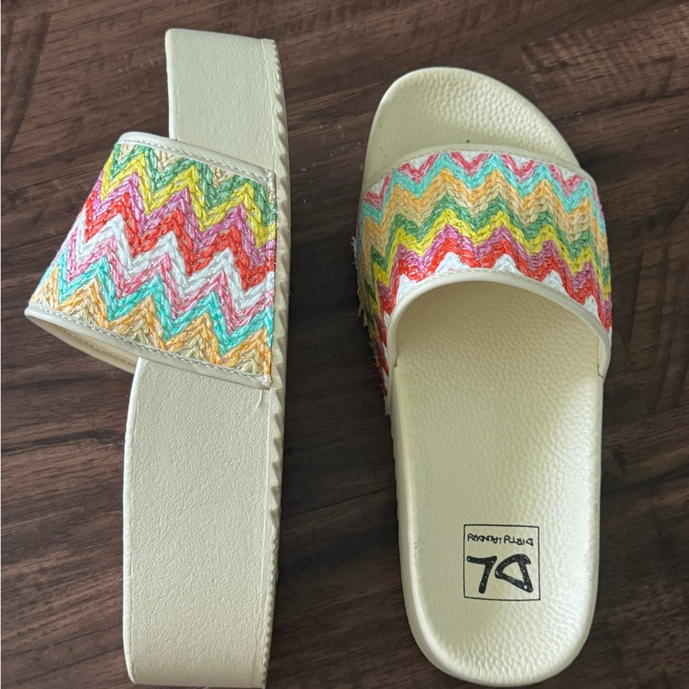 Colorful Dirty Laundry Zigzag Chevron Slide Summer Spring Platform Sandals - Picture 5 of 12